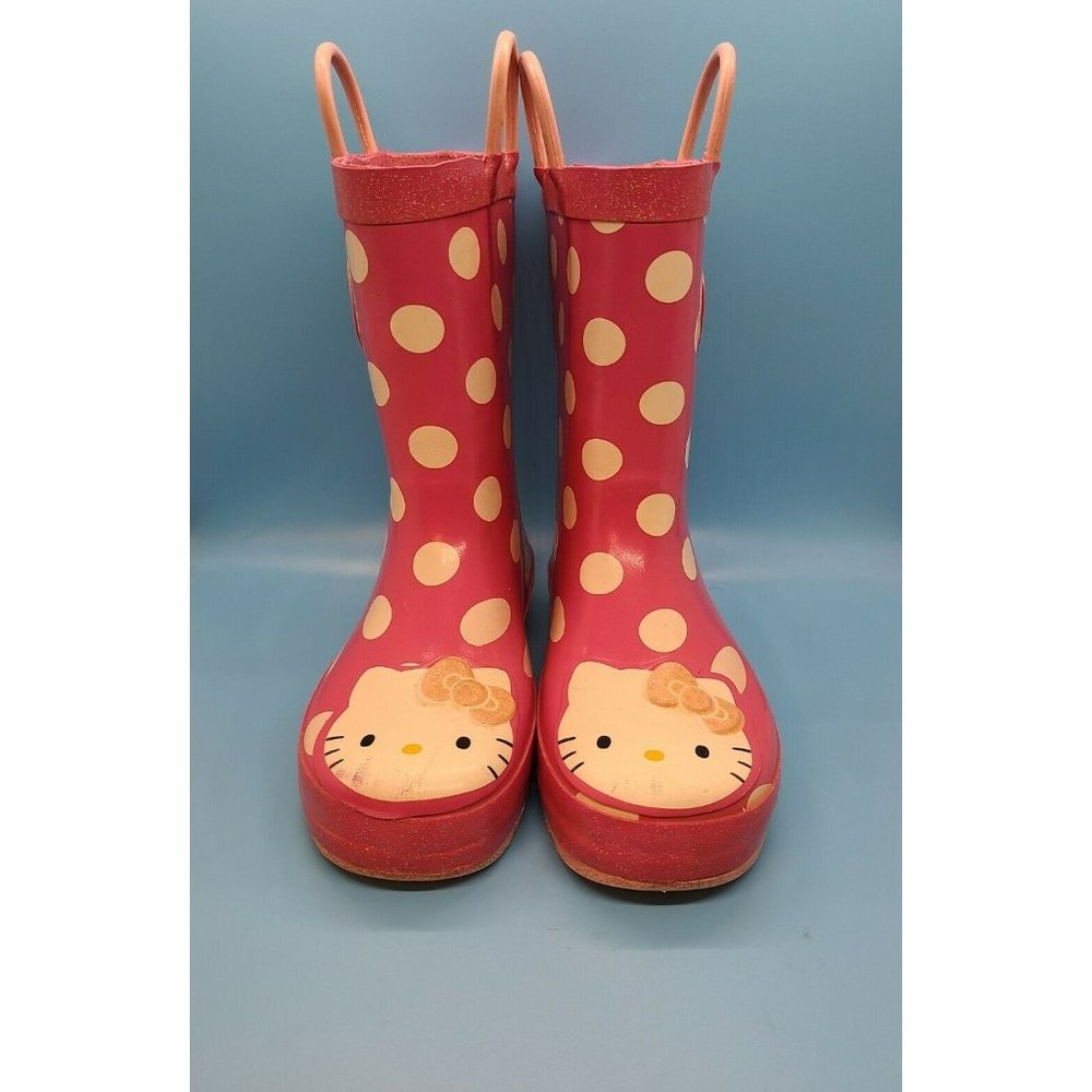 Girls size 13 Toddler Western Chief HELLO KITTY Rain Boots w/handles Pink White